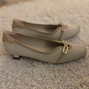 Beige Knit Stretch Flats Low Heel